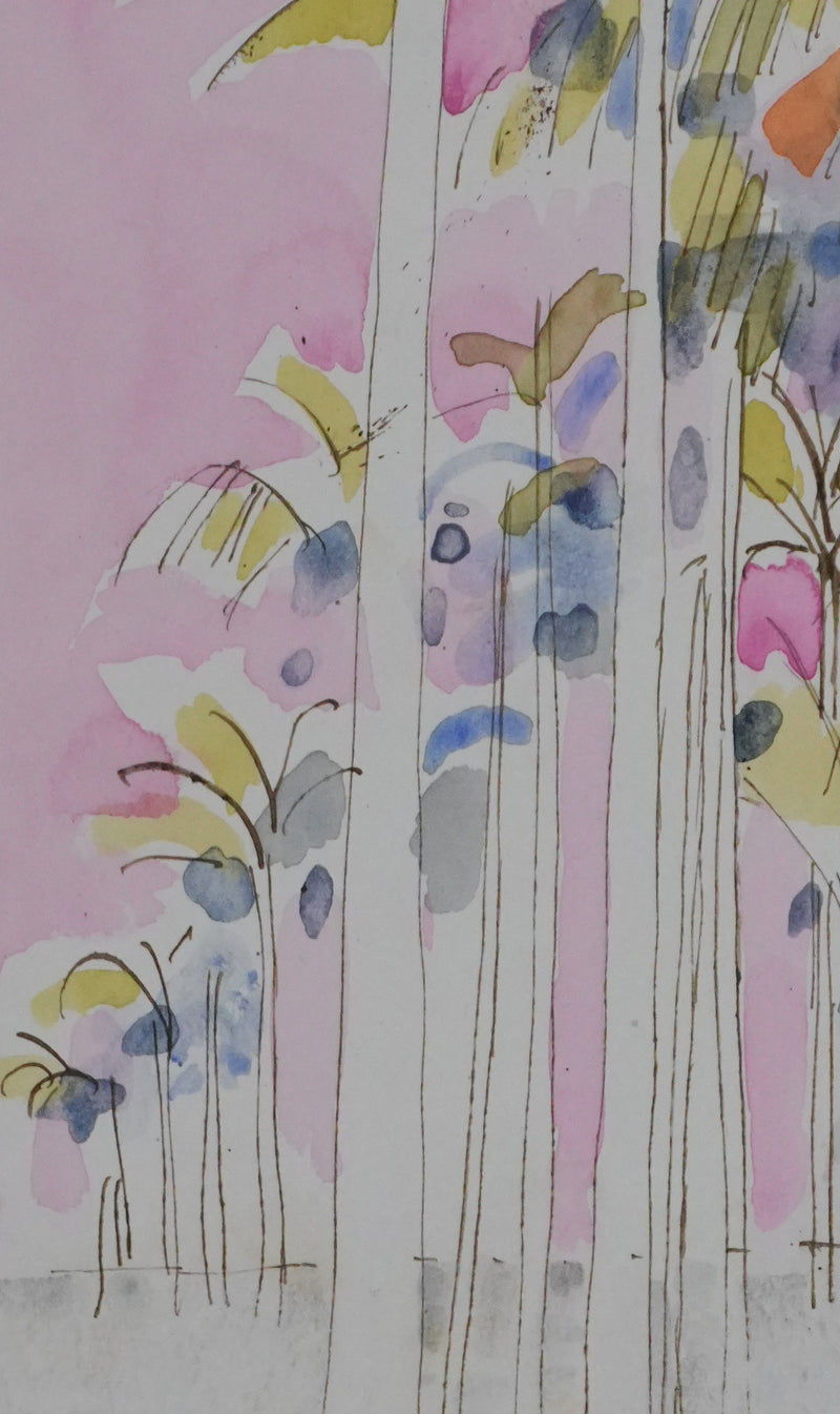 Maurice GENIS : Palmeraie au soleil couchant, Dessin original signé