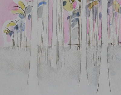 Maurice GENIS : Palmeraie au soleil couchant, Dessin original signé