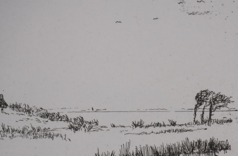 Salomon Alfred BOISECQ : Cabanons au bord du lac, Gravure originale signée