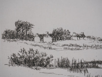 Salomon Alfred BOISECQ : Cabanons au bord du lac, Gravure originale signée