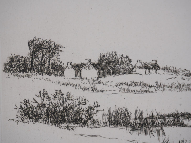 Salomon Alfred BOISECQ : Cabanons au bord du lac, Gravure originale signée