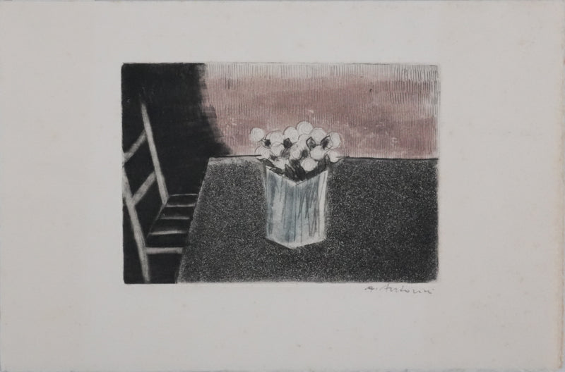 Annapia ANTONINI : Composition aux roses blanches, Gravure originale signée
