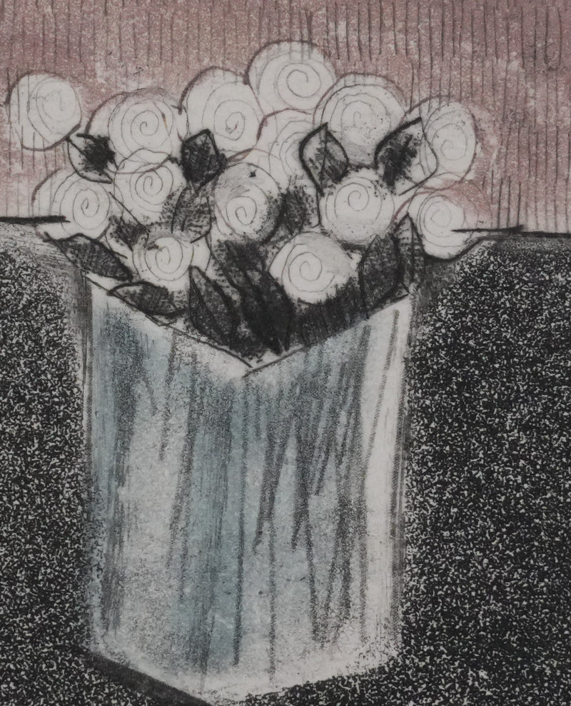 Annapia ANTONINI : Composition aux roses blanches, Gravure originale signée