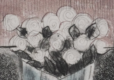 Annapia ANTONINI : Composition aux roses blanches, Gravure originale signée