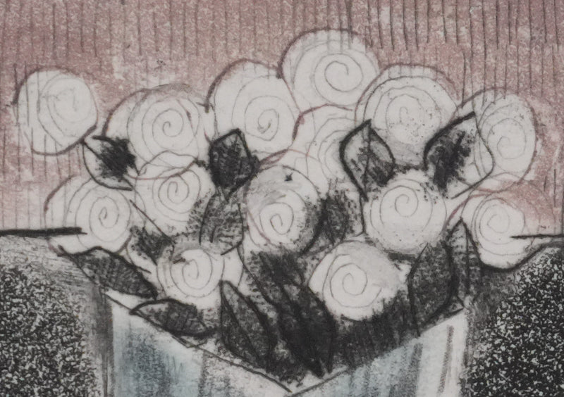 Annapia ANTONINI : Composition aux roses blanches, Gravure originale signée
