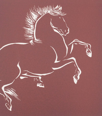 Mokuchu URUSHIBARA : Estampe japonaise, Cheval cabré (rouge), Lithographie signée
