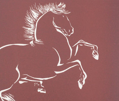Mokuchu URUSHIBARA : Estampe japonaise, Cheval cabré (rouge), Lithographie signée