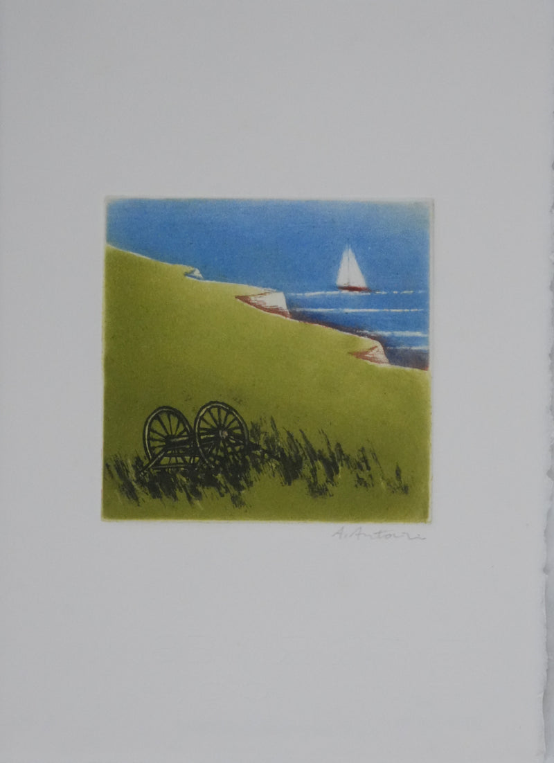 Annapia ANTONINI : Les falaises au bord de mer, Gravure originale signée