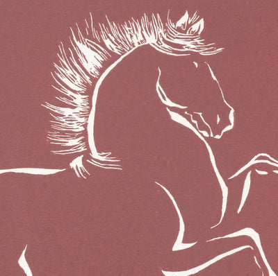 Mokuchu URUSHIBARA : Estampe japonaise, Cheval cabré (rouge), Lithographie signée