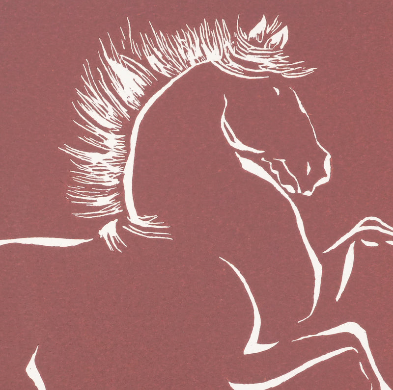 Mokuchu URUSHIBARA : Estampe japonaise, Cheval cabré (rouge), Lithographie signée