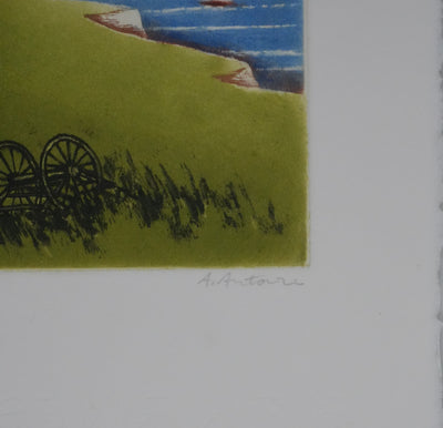 Annapia ANTONINI : Les falaises au bord de mer, Gravure originale signée