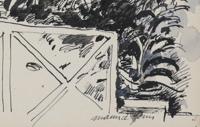 Maurice GENIS : Le jardin aux palmiers, Dessin original signé