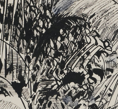 Maurice GENIS : Le jardin aux palmiers, Dessin original signé