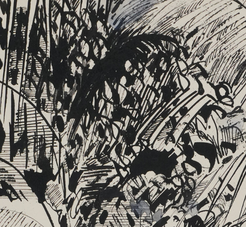 Maurice GENIS : Le jardin aux palmiers, Dessin original signé