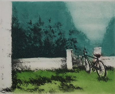 Annapia ANTONINI : Le jardin à la bicyclette, Gravure originale signée
