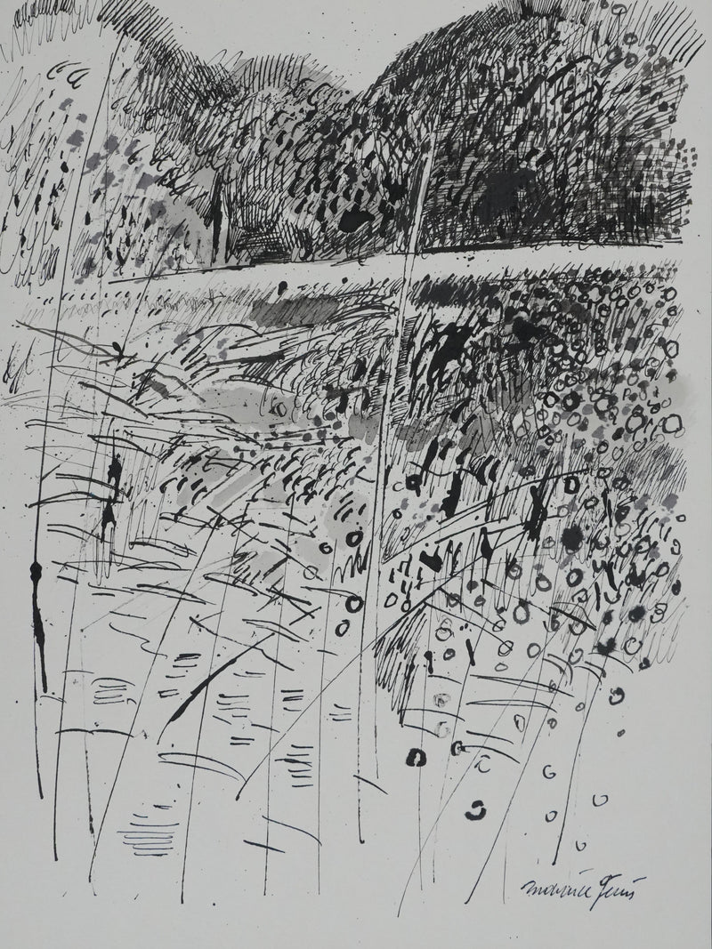 Maurice GENIS : Le champs fleuris, Dessin original signé