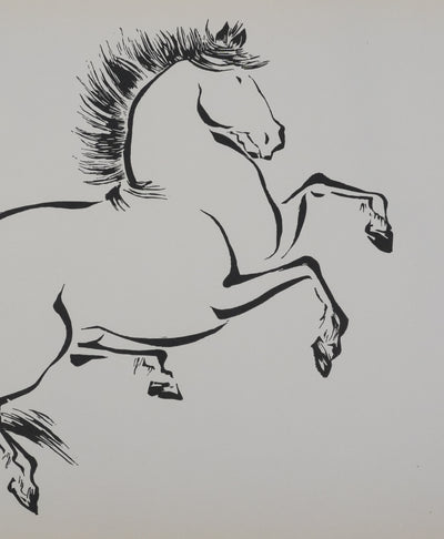 Mokuchu URUSHIBARA : Estampe japonaise, Cheval cabré, Lithographie signée