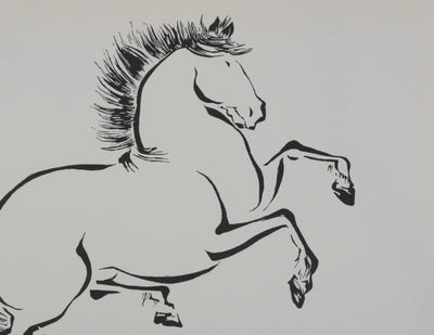 Mokuchu URUSHIBARA : Estampe japonaise, Cheval cabré, Lithographie signée