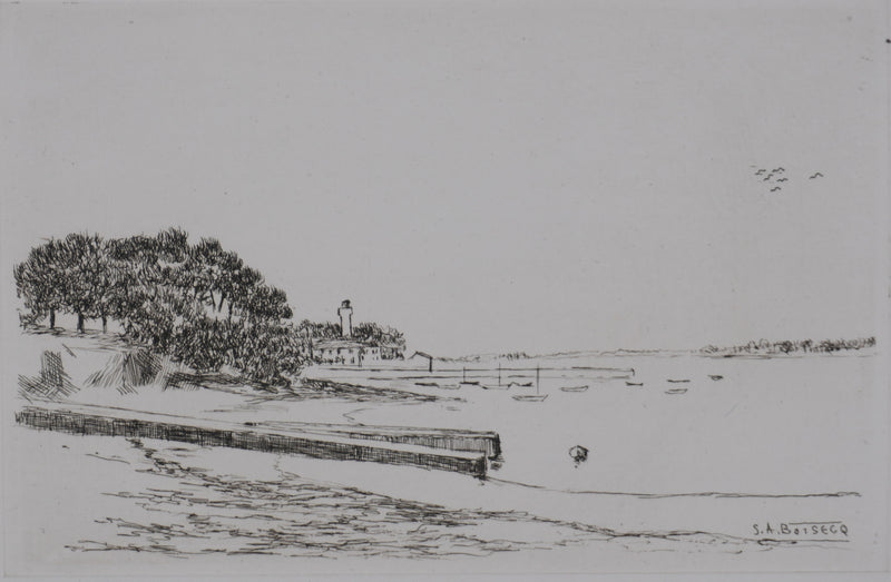 Salomon Alfred BOISECQ : Le petit port au fard, Gravure originale signée