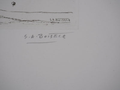 Salomon Alfred BOISECQ : Le petit port au fard, Gravure originale signée