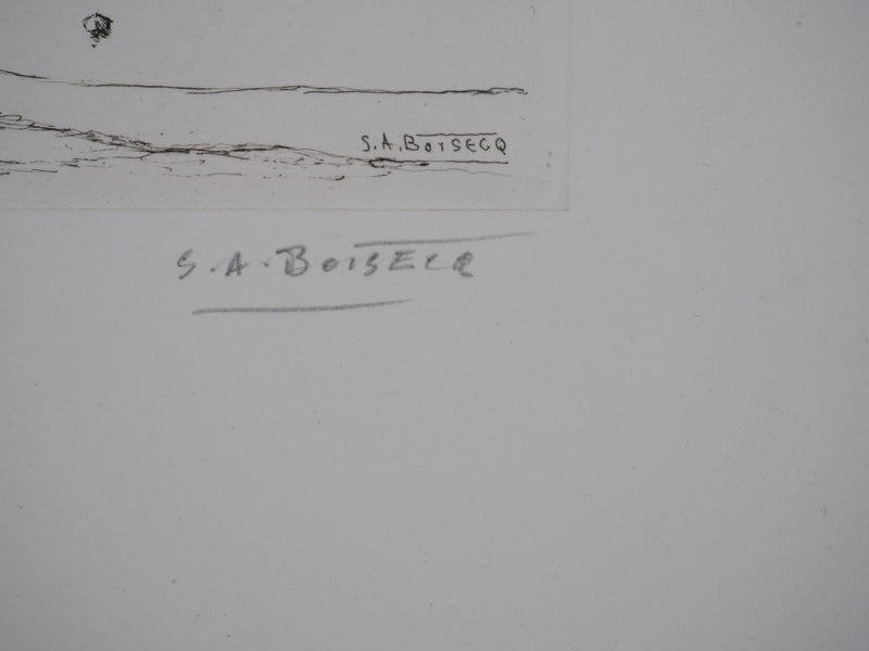 Salomon Alfred BOISECQ : Le petit port au fard, Gravure originale signée
