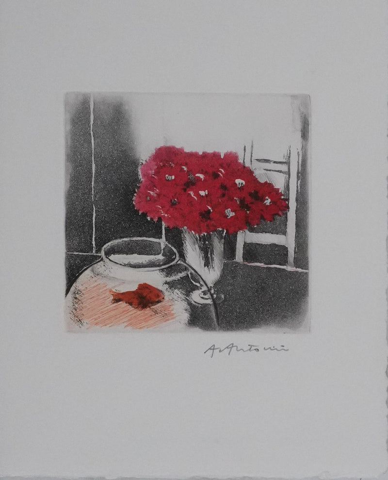 Annapia ANTONINI : Nature morte au poisson rouge, Gravure originale signée