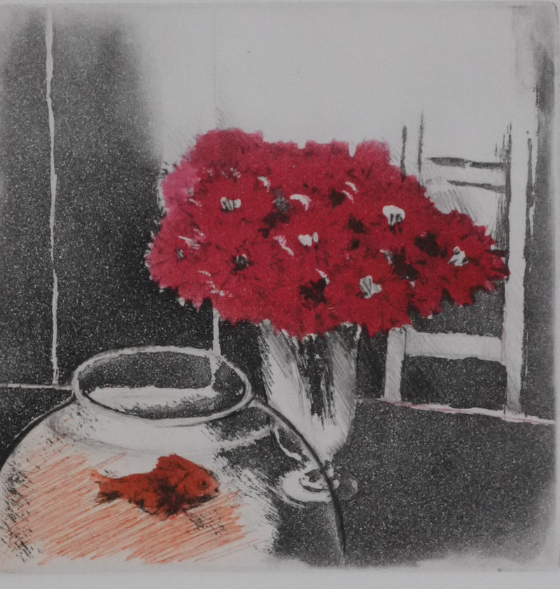 Annapia ANTONINI : Nature morte au poisson rouge, Gravure originale signée
