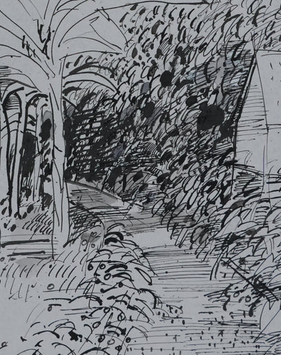 Maurice GENIS : L'allée des bananiers, Dessin original signé