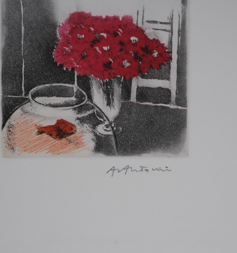 Annapia ANTONINI : Nature morte au poisson rouge, Gravure originale signée