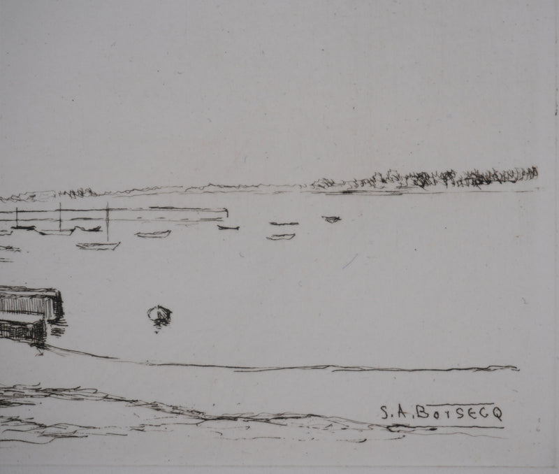 Salomon Alfred BOISECQ : Le petit port au fard, Gravure originale signée