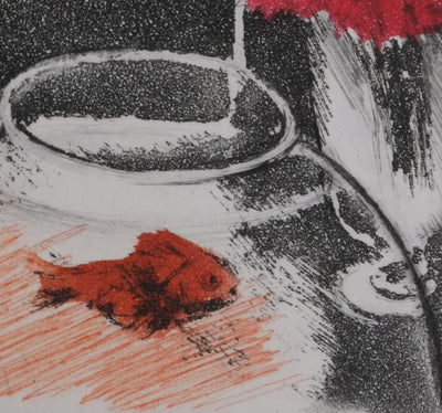 Annapia ANTONINI : Nature morte au poisson rouge, Gravure originale signée