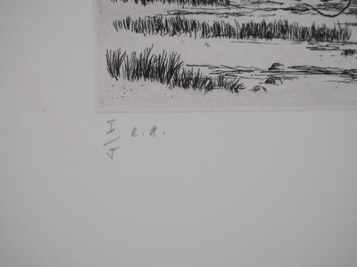 Salomon Alfred BOISECQ : Le village au bord de l'océan, Gravure originale signée