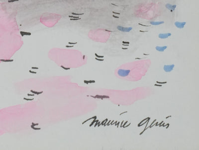 Maurice GENIS : Le bord de mer au soleil couchant, Dessin original signé