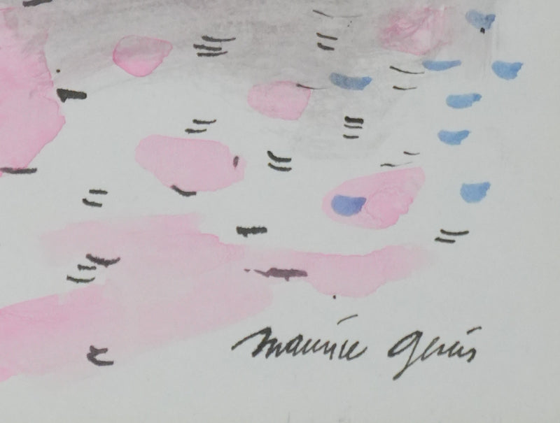 Maurice GENIS : Le bord de mer au soleil couchant, Dessin original signé