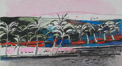 Maurice GENIS : Le bord de mer au soleil couchant, Dessin original signé