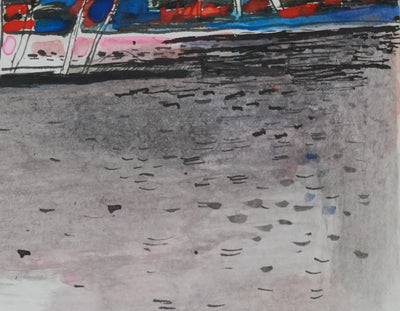 Maurice GENIS : Le bord de mer au soleil couchant, Dessin original signé