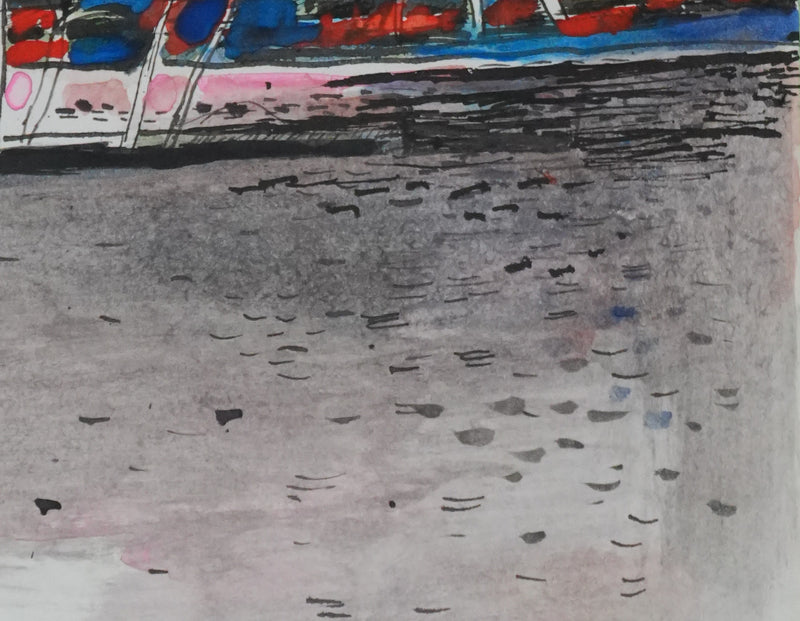 Maurice GENIS : Le bord de mer au soleil couchant, Dessin original signé