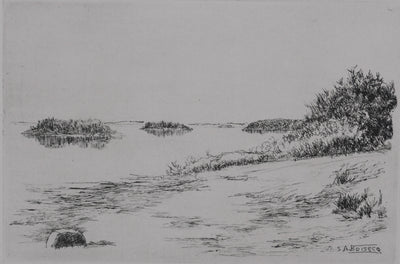 Salomon Alfred BOISECQ : La petite plage du lac, Gravure originale signée