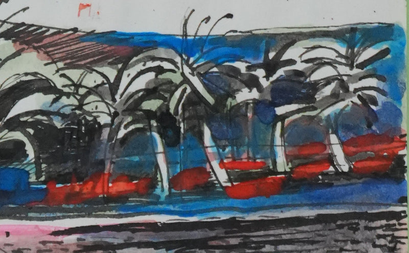 Maurice GENIS : Le bord de mer au soleil couchant, Dessin original signé