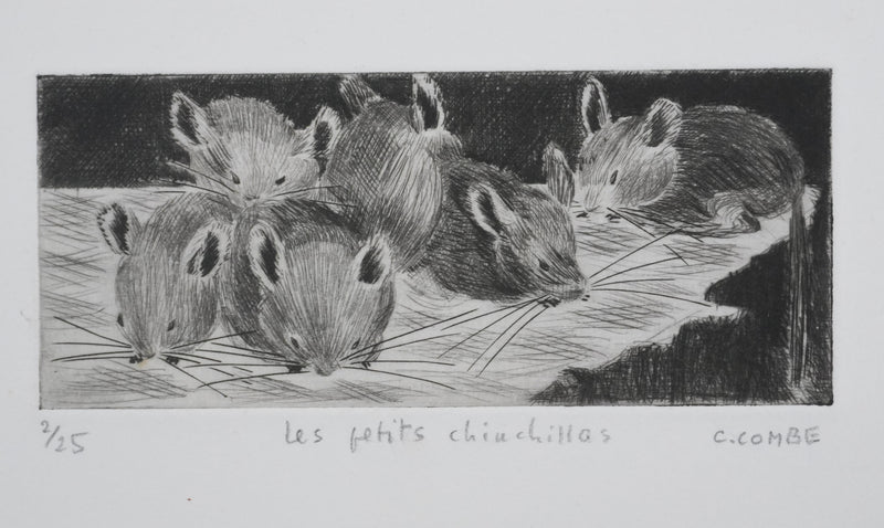 Camille COMBE : Les petits chinchillas, Gravure originale signée