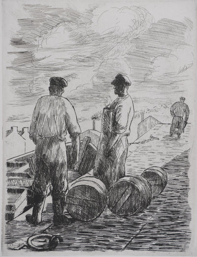Salomon Alfred BOISECQ : Les dockers du Quiberon, Gravure originale signée