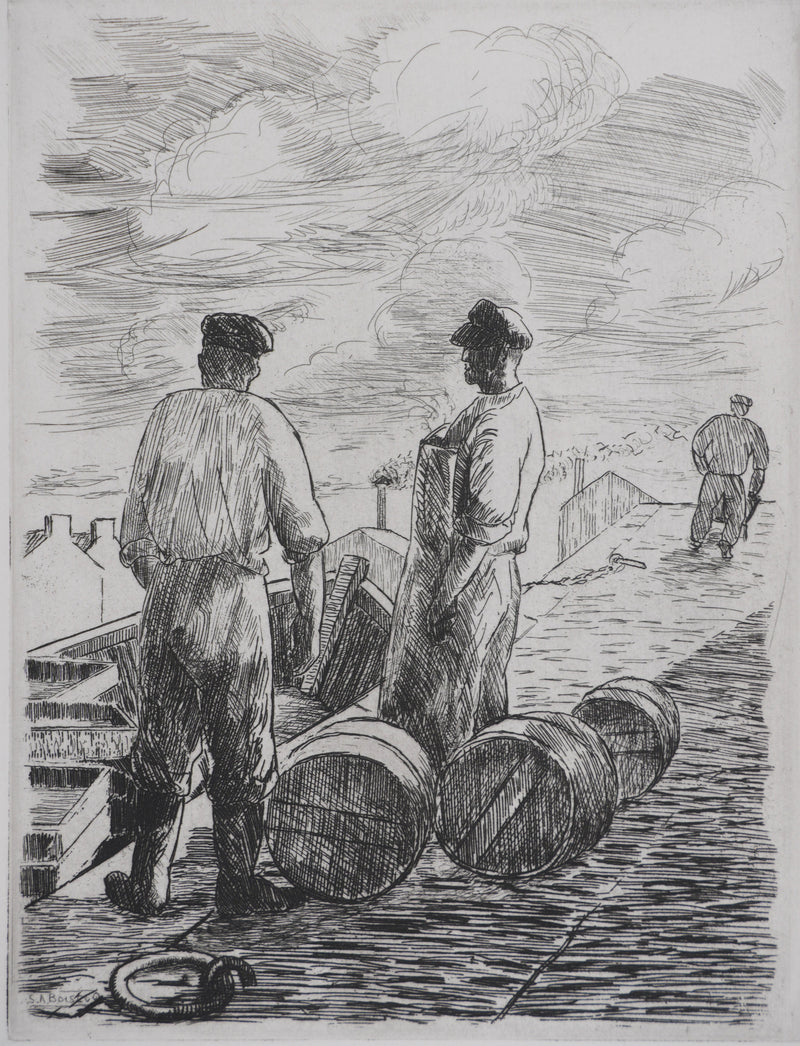 Salomon Alfred BOISECQ : Les dockers du Quiberon, Gravure originale signée
