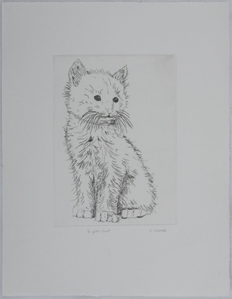 Camille COMBE : Le petit chat, Gravure originale signée