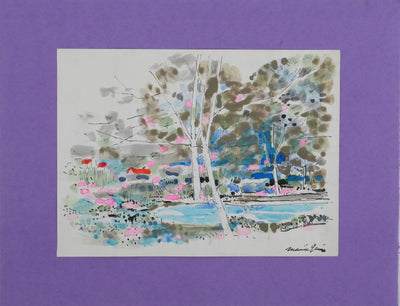 Maurice GENIS : L'automne au bord du lac, Dessin original signé