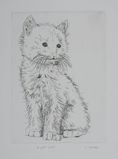 Camille COMBE : Le petit chat, Gravure originale signée