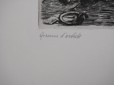 Salomon Alfred BOISECQ : Les dockers du Quiberon, Gravure originale signée