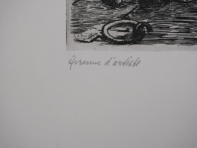 Salomon Alfred BOISECQ : Les dockers du Quiberon, Gravure originale signée