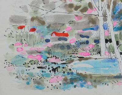 Maurice GENIS : L'automne au bord du lac, Dessin original signé