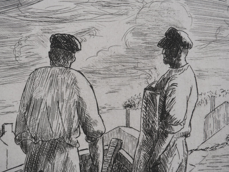 Salomon Alfred BOISECQ : Les dockers du Quiberon, Gravure originale signée