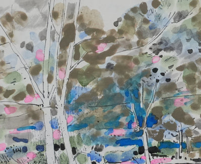 Maurice GENIS : L'automne au bord du lac, Dessin original signé